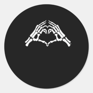 Sticker Rond Squelette Coeur Et Main Signal