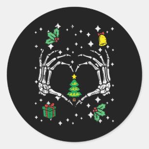 Sticker Rond Squelette Coeur main Noël Arbre de Noël Hommes Fem