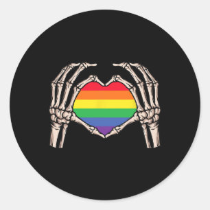 Sticker Rond Squelette Coeur main Signal Retro Halloween Lgbt P