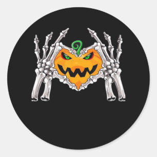 Sticker Rond Squelette Coeur main Signale Costume os