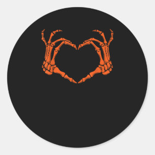 Sticker Rond Squelette Coeur main signe costume Halloween Desig