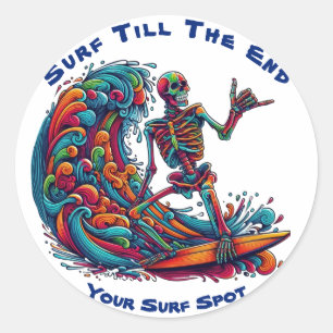 Sticker Rond Squelette coloré Surfer