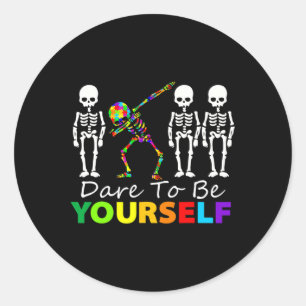 Sticker Rond Squelette Dabbing Ose Être Un Autisme Amusant