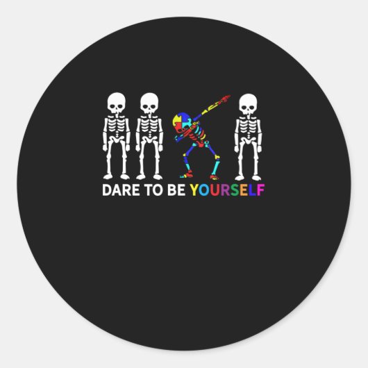 Sticker Rond Squelette Dabbing Sensibilisation sur l'autisme (Devant)
