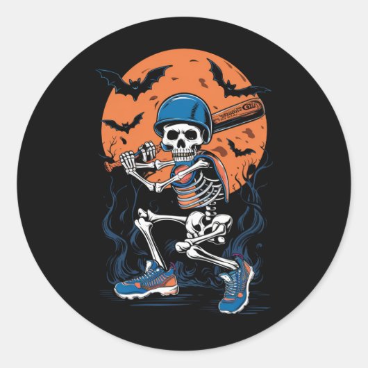 Sticker Rond Squelette de baseball Halloween Baseball Halloween (Devant)