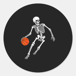 Sticker Rond Squelette de basketball jouant au basketball hallo