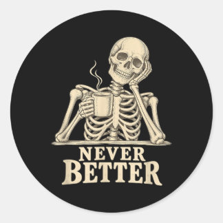 Sticker Rond Squelette de café drôle gothique Halloween caféine