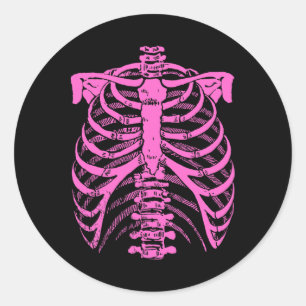 Sticker Rond Squelette de Cage Thoracique Rose Pastel Halloween