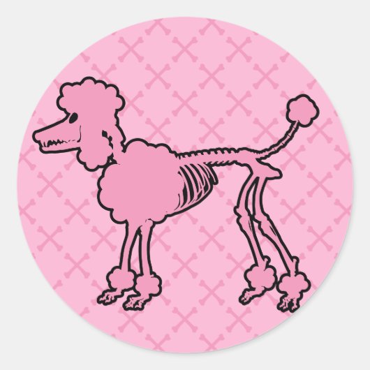 Sticker Rond Squelette de caniche rose (Devant)