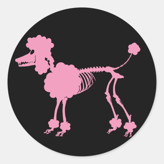 Sticker Rond Squelette de caniche rose (Devant)
