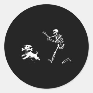 Sticker Rond Squelette de Chien Femme Halloween Col en V