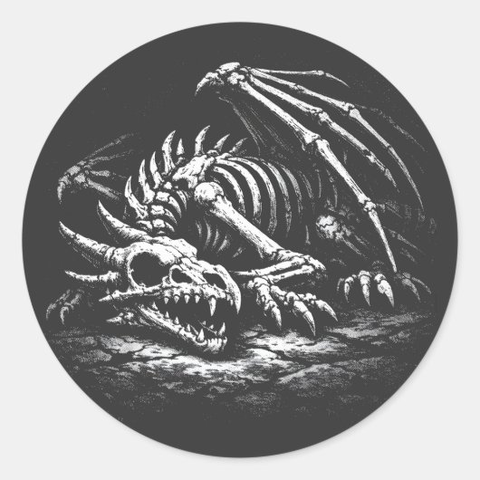 Sticker Rond Squelette de dragon — par BurnsInHell (Devant)