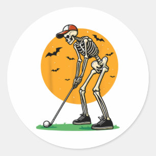 Sticker Rond Squelette de golfeur Halloween drôle de golfeur d'