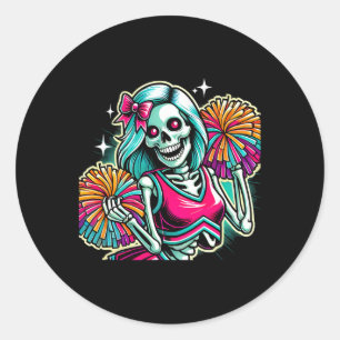 Sticker Rond Squelette de Halloween Cheerleading Cheerleader _1