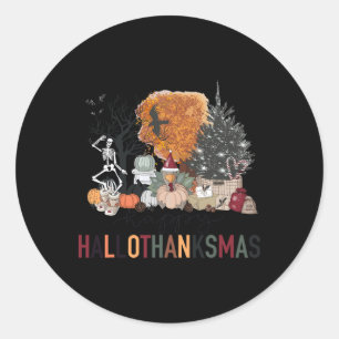 Sticker Rond Squelette de Happy Hallothanksmas Dinde Noël Hal