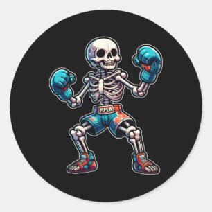 Sticker Rond Squelette de kickboxing Kickboxeur Muay Thai Mma C