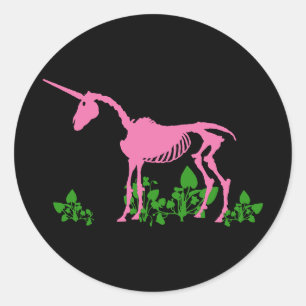 Sticker Rond Squelette de licorne rose