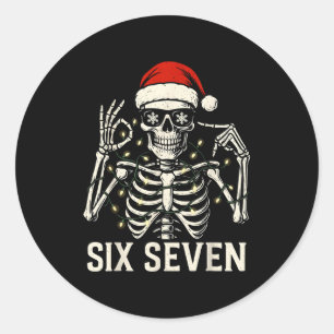 Sticker Rond Squelette de mème de Noël 67 avec chapeau de Père 