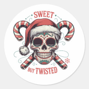 Sticker Rond Squelette de Noël effrayant et tordu de Halloween