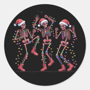 Sticker Rond Squelette de Noël Squelette dansant Lumières Joyeu