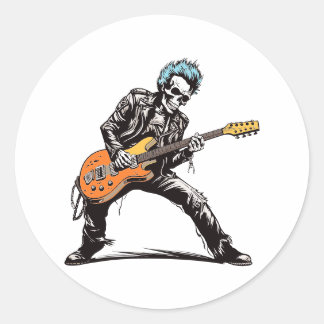 Sticker Rond Squelette de rock et de roll