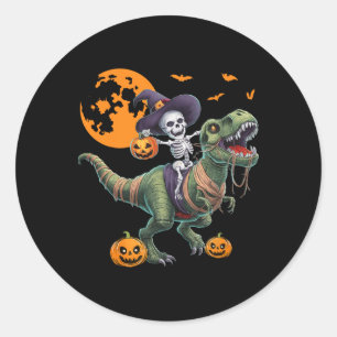 Sticker Rond Squelette de sorcière chevauchant un dinosaure T R