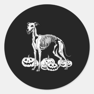 Sticker Rond Squelette de Whippet Anniversaire Halloween Chien