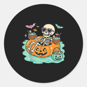 Sticker Rond Squelette D'Été En Citrouille Float Mignonne Pisci