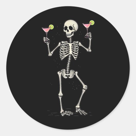 Sticker Rond Squelette d'Halloween buvant queue cosmopolite (Devant)