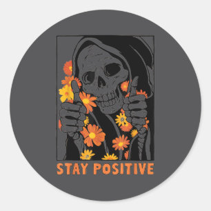 Sticker Rond Squelette d'Halloween de motivation drôle Restez P
