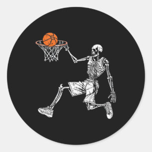 Sticker Rond Squelette d'Halloween Joueur de basket-ball amusan