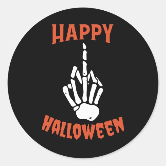Sticker Rond Squelette Doigt Moyen Joyeux Halloween (Devant)