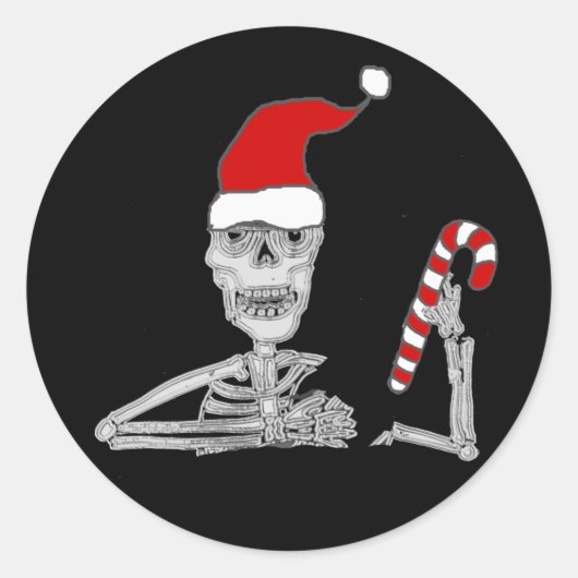 Sticker Rond Squelette drôle dans Noël chapeau de Noël (Devant)