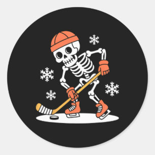 Sticker Rond Squelette Drôle de Hockey sur Glace Halloween _2
