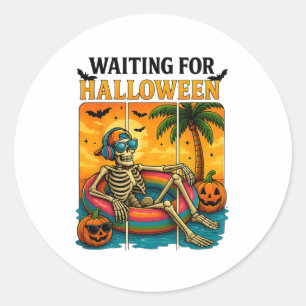 Sticker Rond Squelette Été éffrayant En Attente D'Halloween