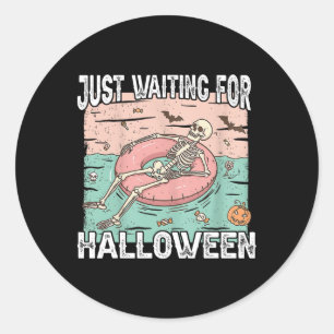 Sticker Rond Squelette Été éffrayant En Attente D'Halloween