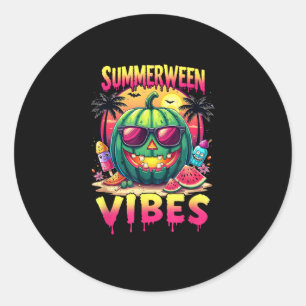 Sticker Rond Squelette Été Été Vibes Watermelon Jack-O