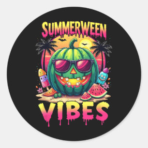 Sticker Rond Squelette Été Vibes Summerween Pastèque Jack-o