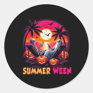 Sticker Rond Squelette Été-ween Plage Halloween Ambiance Couche