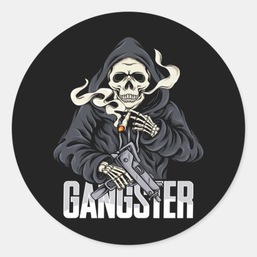 Sticker Rond Squelette Gangster (Devant)