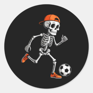 Sticker Rond Squelette garçons hommes jouant au football drôle