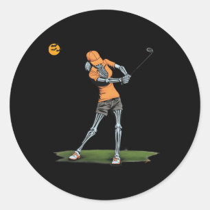 Sticker Rond Squelette Golf Drôle de Golf Halloween Sportif Gol