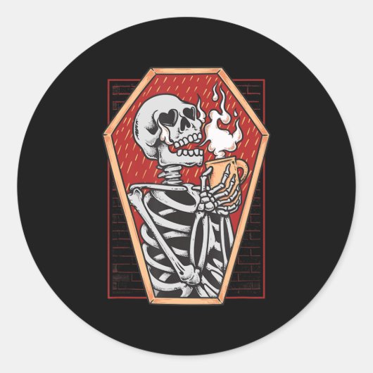 Sticker Rond Squelette gothique dans Coffin Mall Goth Halloween (Devant)