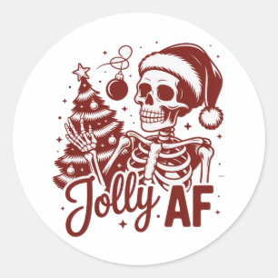 Sticker Rond Squelette joyeux AF Snarky Noël Sarcasme Drôle
