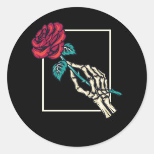 Sticker Rond Squelette main avec la mort Rose Romantique Floral