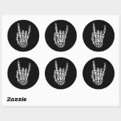 Sticker Rond Squelette main avec le signe rock et roll (Feuille)