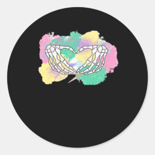 Sticker Rond Squelette Mains Coeur Avec Backgr Abstrait Couleur