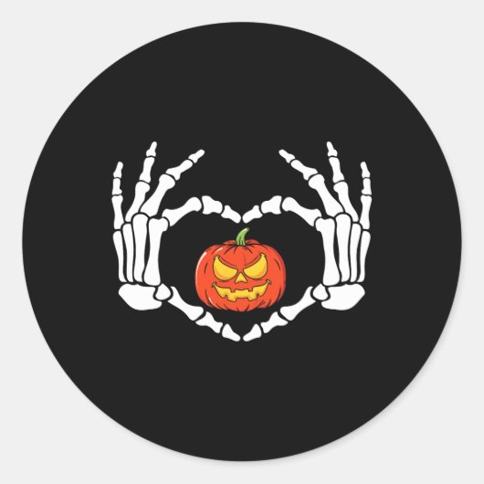 Sticker Rond Squelette Mains Coeur Signer Retro Costume Hallowe (Devant)