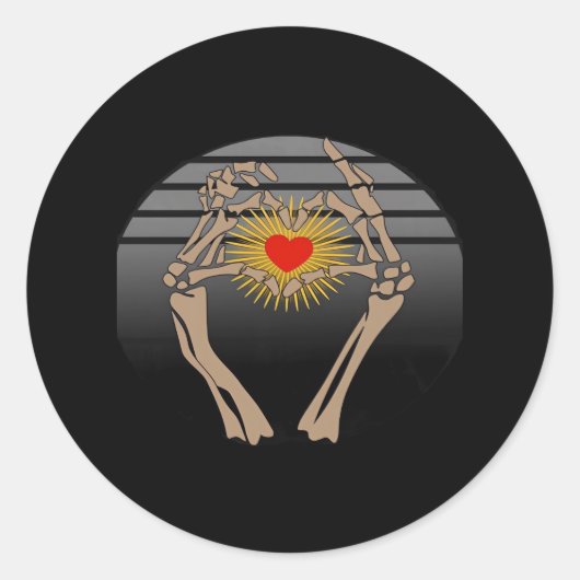 Sticker Rond Squelette Mains Faire Un Coeur Classique (Devant)