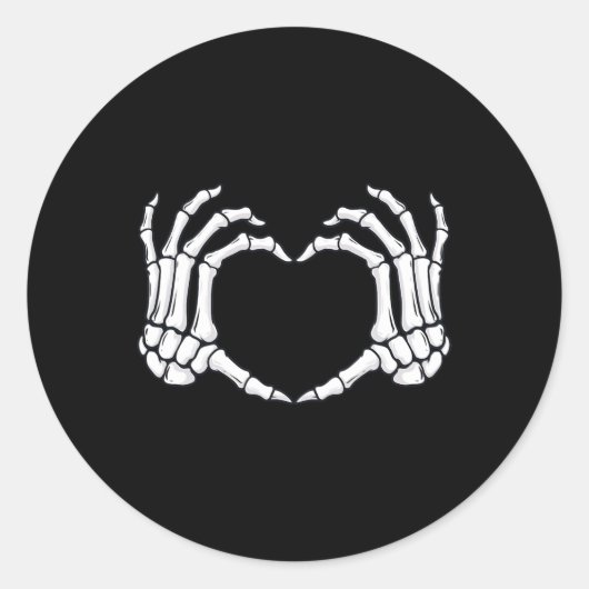 Sticker Rond Squelette Mains Panneau Coeur Os Amusant Halloween (Devant)